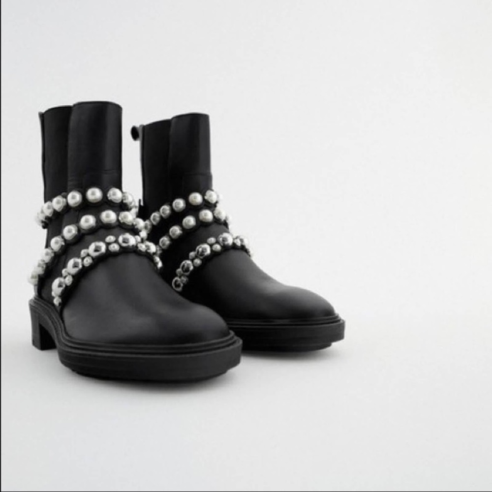 Zara leather embellished boots BNWT